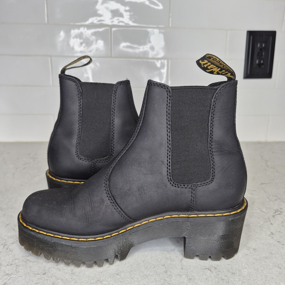 Dr Martens Rometty Women's Sz 6 Black Leather Platform‎ Chelsea Boot Pull On - Picture 7 of 10